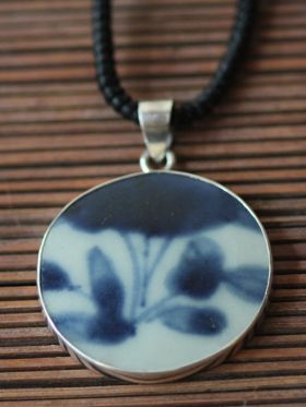 Blue  And White Salvage Pendant Teardrop