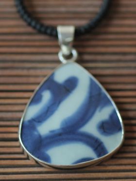 Blue  And White Salvage Pendant Teardrop