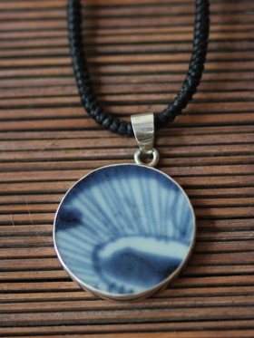 Blue  And White Salvage Pendant Teardrop