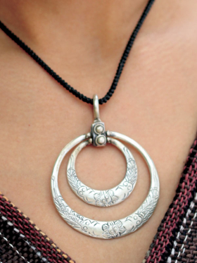Lotus Crescent Two Ring Pendant