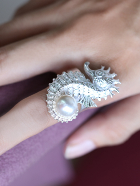 Seahorse Pearl Ring