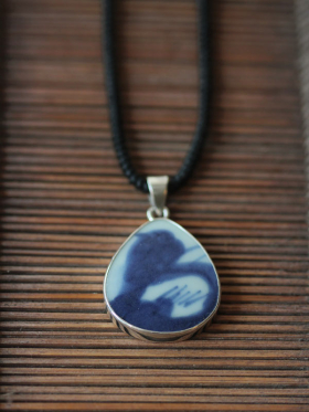 Blue And White Salvage Pendant Teardrop