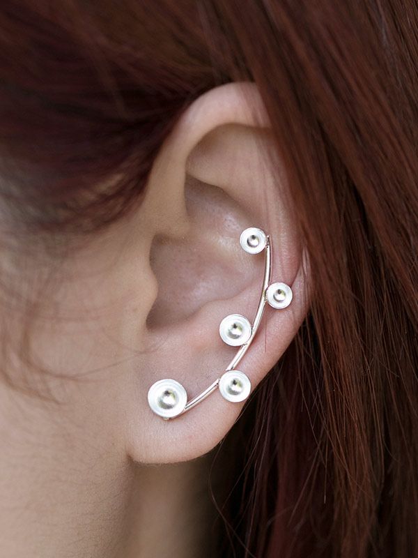 Silver Bowls Ear Climbers