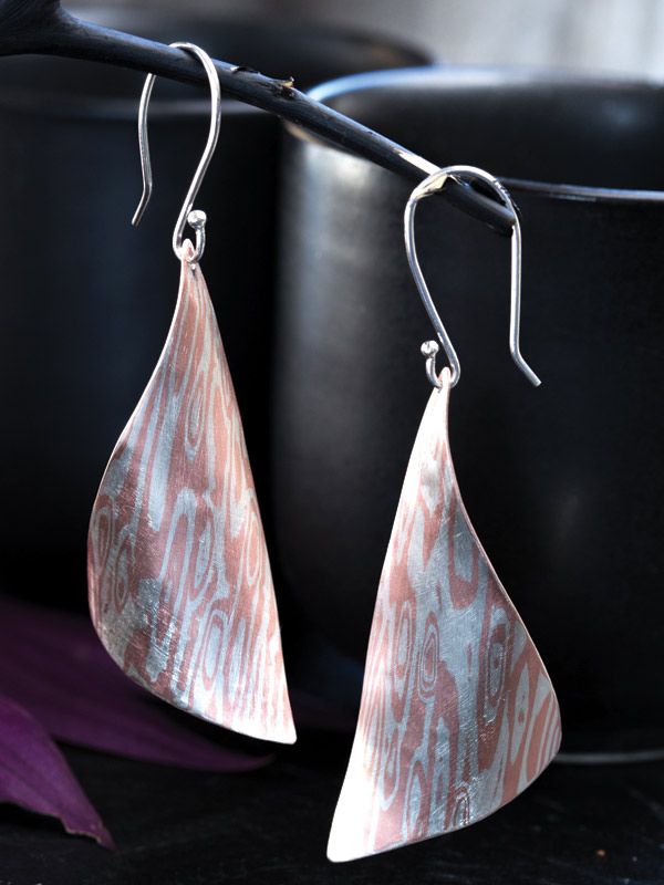 Mokume Triangle Earrings
